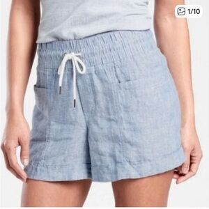 Athleta Cabo Linen 4" Shorts Chambray Blue Size 12